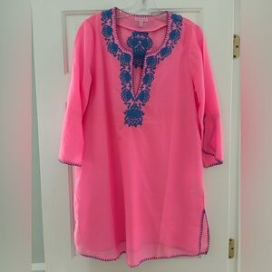 Lilly Pulitzer Womens Cover Up Tunic Pink Shell Embroidered Small